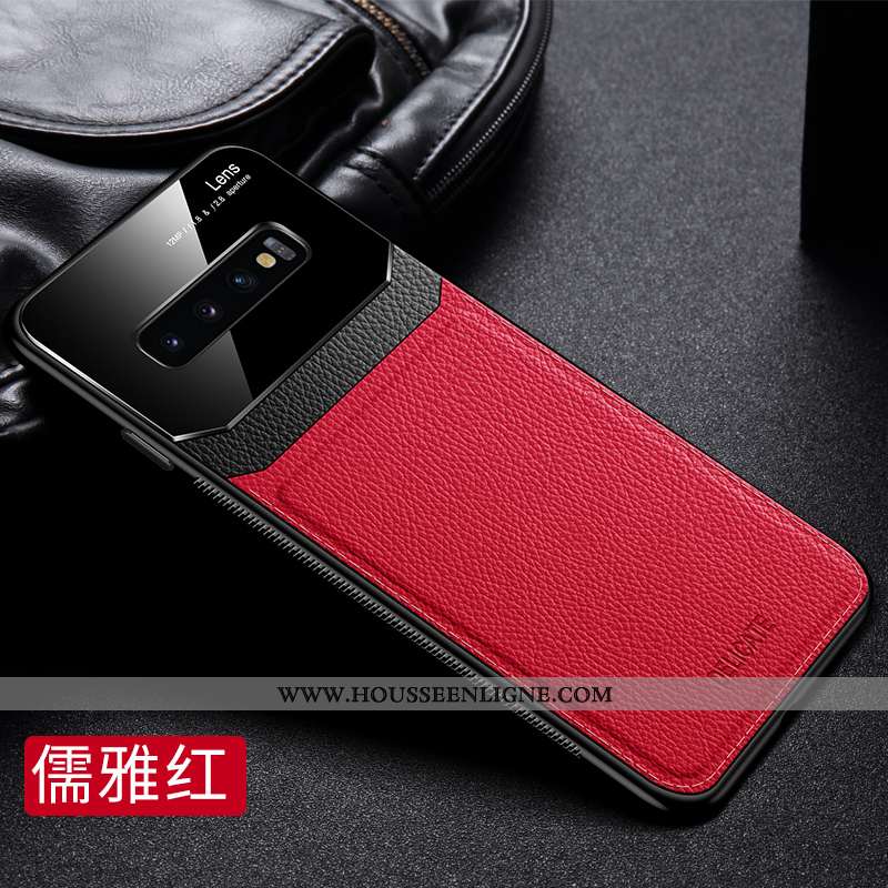 Coque Samsung Galaxy S10 Protection Verre Difficile Tempérer Cuir Étui Bleu Foncé