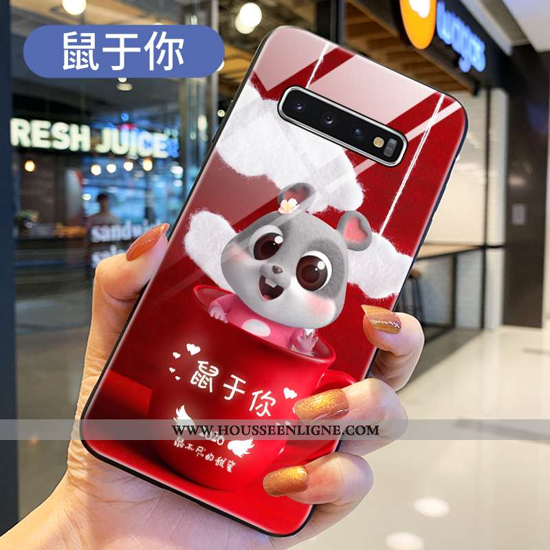 Coque Samsung Galaxy S10+ Protection Verre Étui Téléphone Portable Rouge Incassable