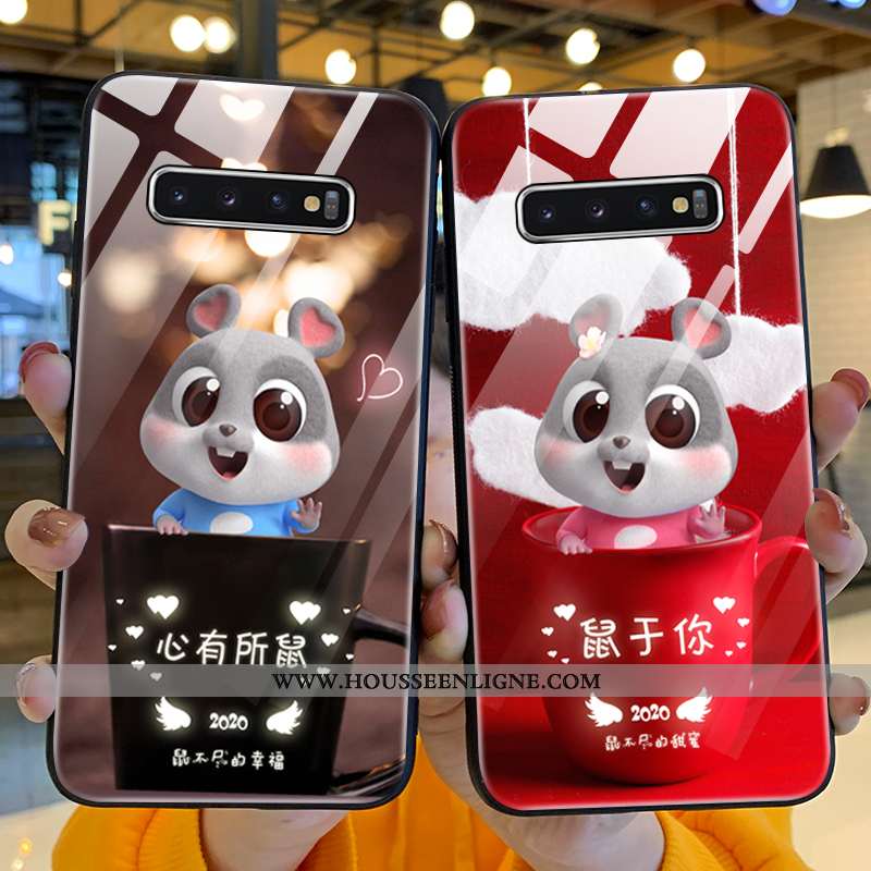 Coque Samsung Galaxy S10+ Protection Verre Étui Téléphone Portable Rouge Incassable