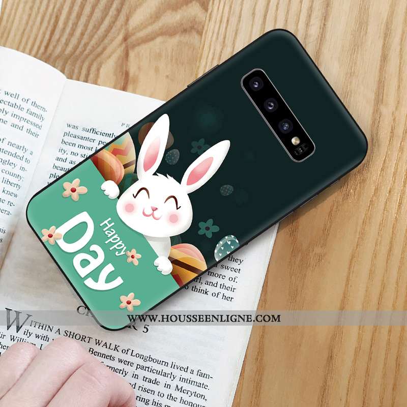 Coque Samsung Galaxy S10 Silicone Délavé En Daim Bordure Dessin Animé Tendance Charmant Animal Bleu 