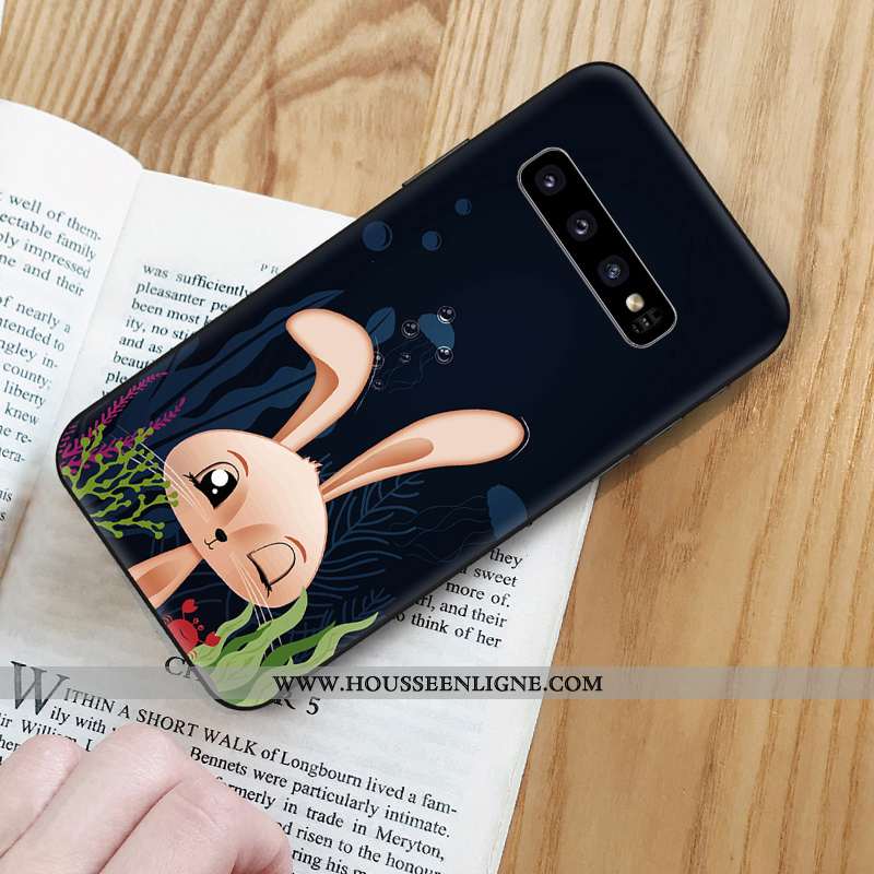 Coque Samsung Galaxy S10 Silicone Délavé En Daim Bordure Dessin Animé Tendance Charmant Animal Bleu 