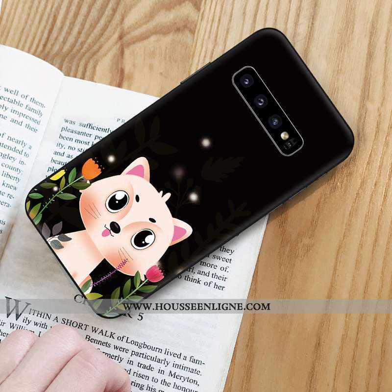 Coque Samsung Galaxy S10 Silicone Délavé En Daim Bordure Dessin Animé Tendance Charmant Animal Bleu 