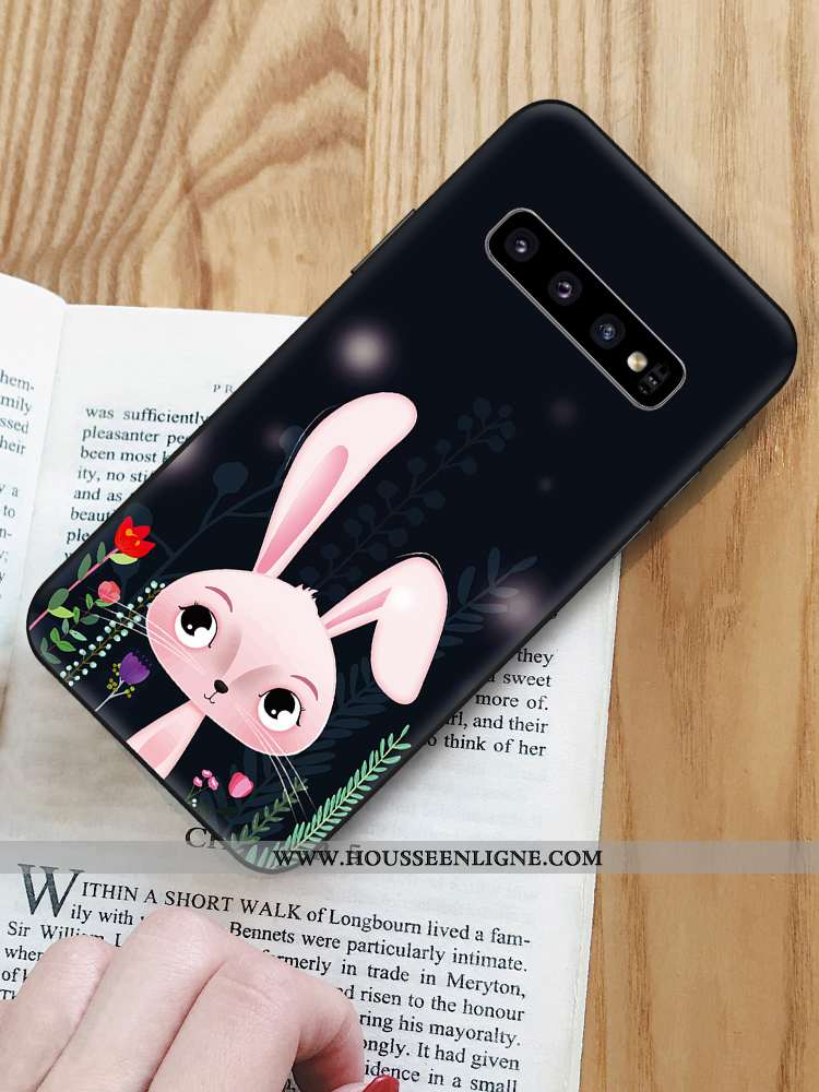 Coque Samsung Galaxy S10 Silicone Délavé En Daim Bordure Dessin Animé Tendance Charmant Animal Bleu 