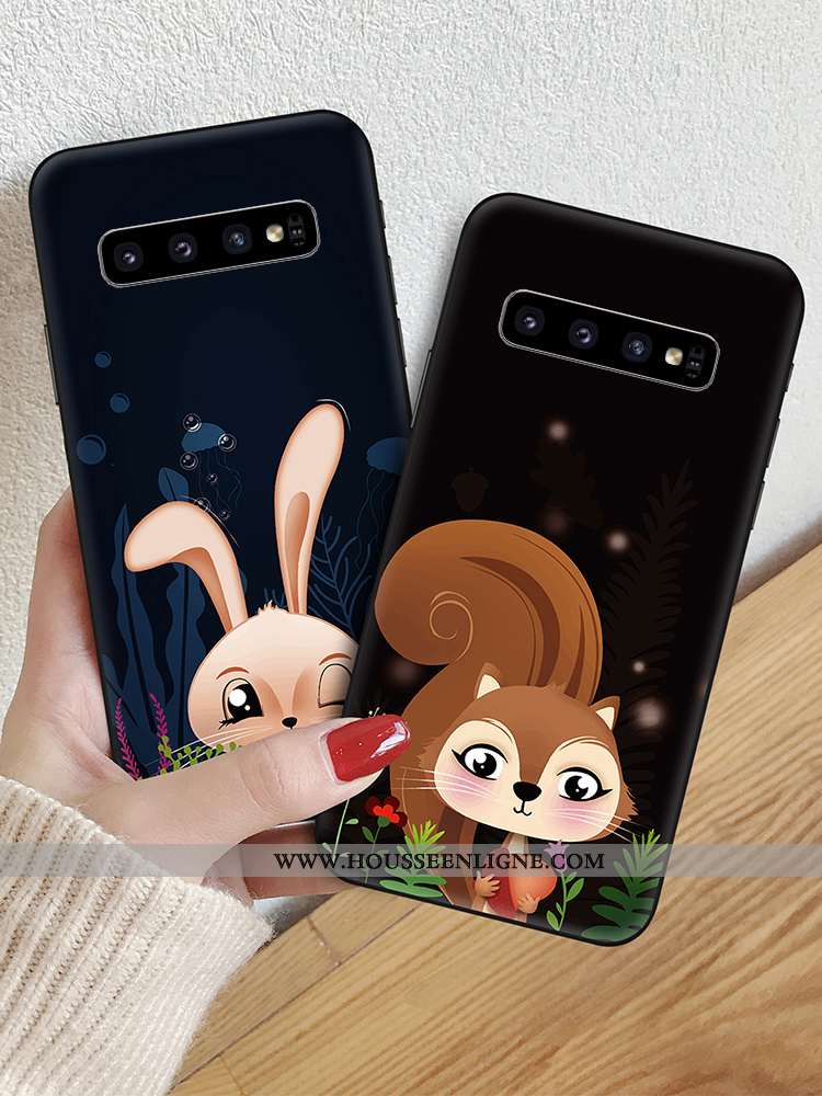 Coque Samsung Galaxy S10 Silicone Délavé En Daim Bordure Dessin Animé Tendance Charmant Animal Bleu 