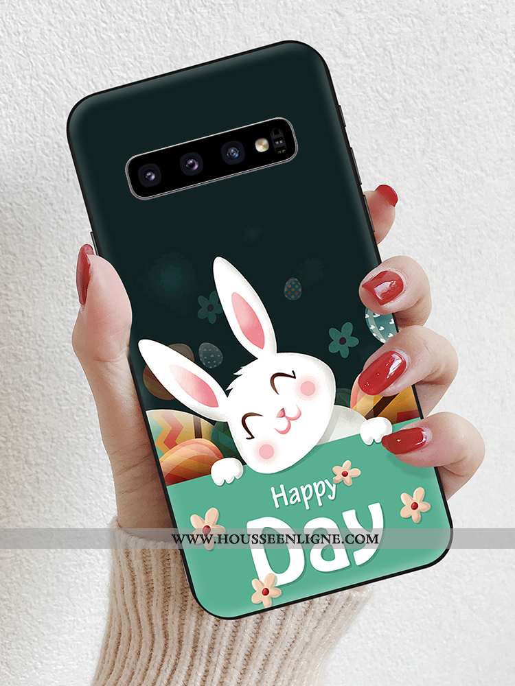 Coque Samsung Galaxy S10 Silicone Délavé En Daim Bordure Dessin Animé Tendance Charmant Animal Bleu 