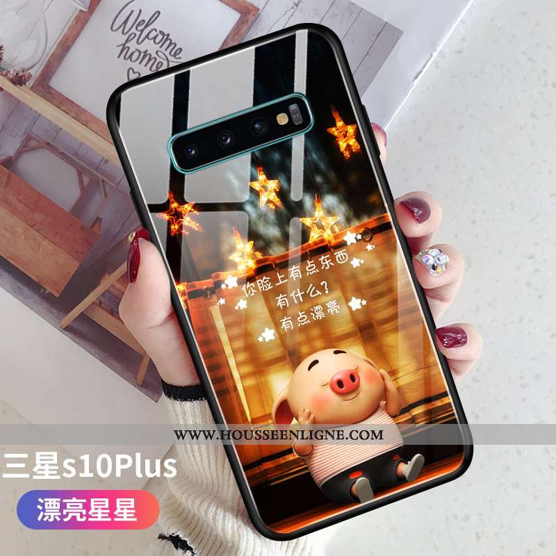 Coque Samsung Galaxy S10+ Tendance Légère Étoile Personnalité Amoureux Étui Verte