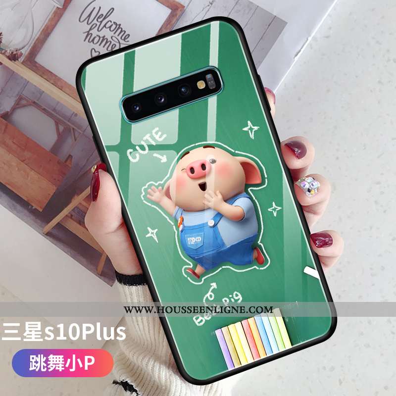 Coque Samsung Galaxy S10+ Tendance Légère Étoile Personnalité Amoureux Étui Verte