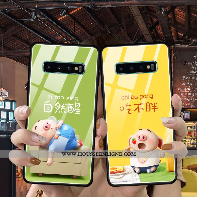 Coque Samsung Galaxy S10+ Tendance Légère Étoile Personnalité Amoureux Étui Verte