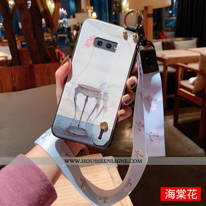 Coque Samsung Galaxy S10e Gaufrage Cou Suspendu Luxe Fluide Doux Tout Compris Étui Silicone Bleu