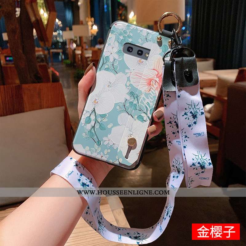 Coque Samsung Galaxy S10e Gaufrage Cou Suspendu Luxe Fluide Doux Tout Compris Étui Silicone Bleu