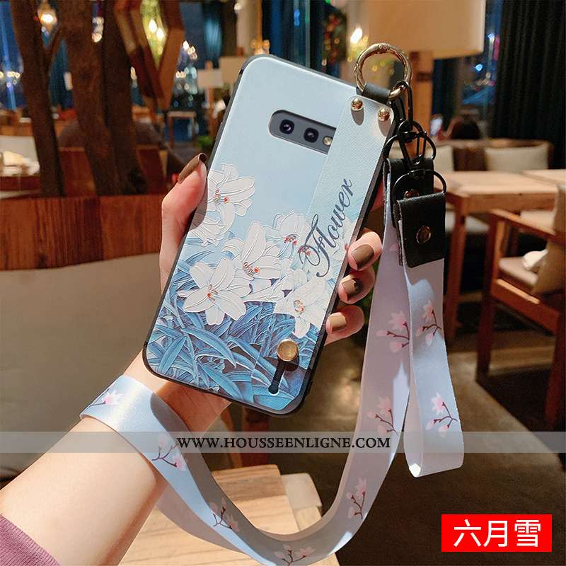 Coque Samsung Galaxy S10e Gaufrage Cou Suspendu Luxe Fluide Doux Tout Compris Étui Silicone Bleu
