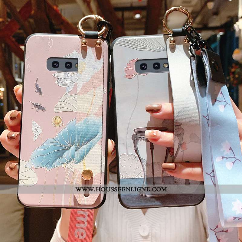 Coque Samsung Galaxy S10e Gaufrage Cou Suspendu Luxe Fluide Doux Tout Compris Étui Silicone Bleu