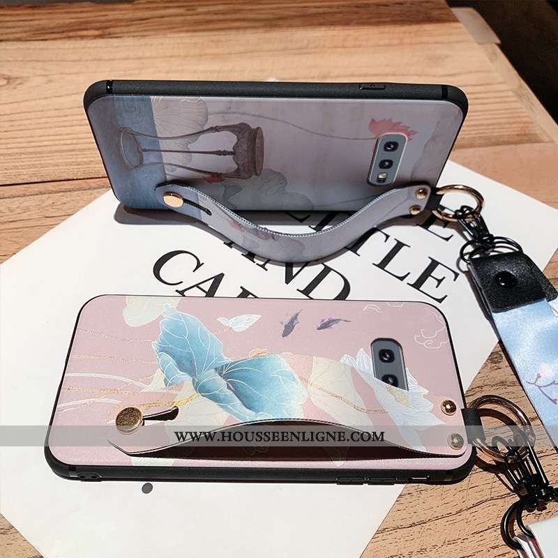 Coque Samsung Galaxy S10e Gaufrage Cou Suspendu Luxe Fluide Doux Tout Compris Étui Silicone Bleu