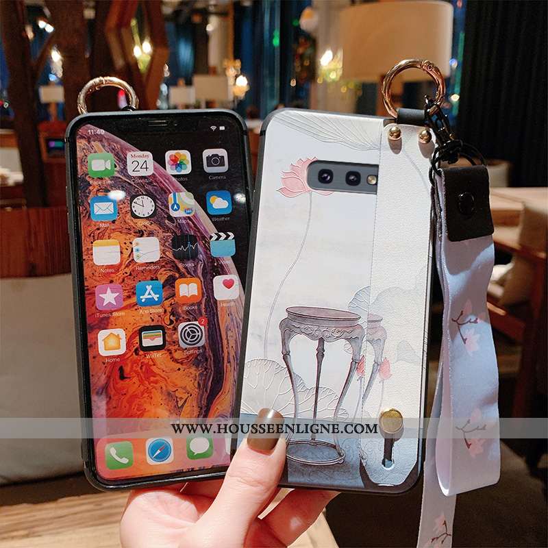 Coque Samsung Galaxy S10e Gaufrage Cou Suspendu Luxe Fluide Doux Tout Compris Étui Silicone Bleu