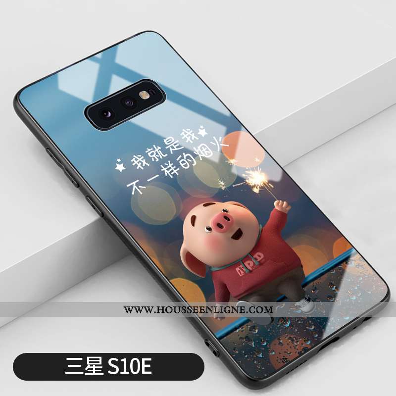 Coque Samsung Galaxy S10e Tendance Silicone Étui Verre Net Rouge Charmant Petit Bleu