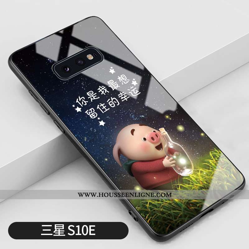 Coque Samsung Galaxy S10e Tendance Silicone Étui Verre Net Rouge Charmant Petit Bleu