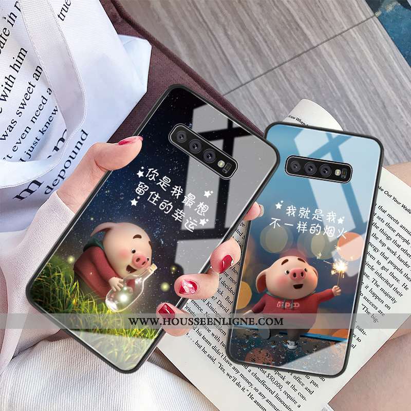 Coque Samsung Galaxy S10e Tendance Silicone Étui Verre Net Rouge Charmant Petit Bleu