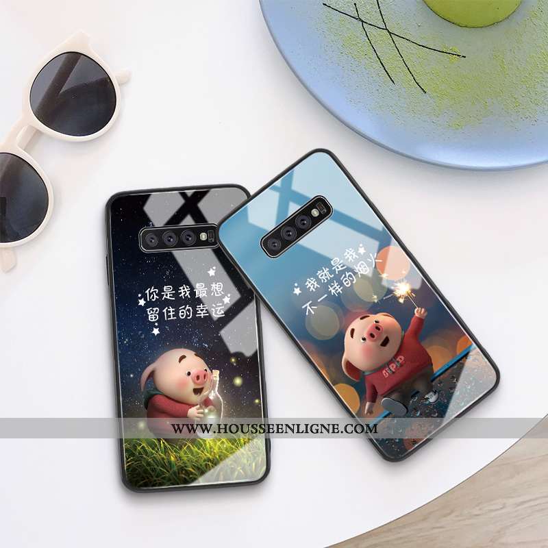 Coque Samsung Galaxy S10e Tendance Silicone Étui Verre Net Rouge Charmant Petit Bleu