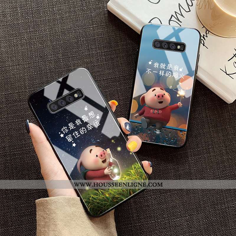 Coque Samsung Galaxy S10e Tendance Silicone Étui Verre Net Rouge Charmant Petit Bleu