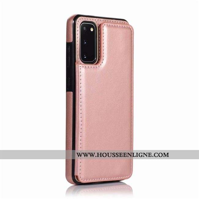 Coque Samsung Galaxy S20 Cuir Créatif Rose Étui Téléphone Portable Carte
