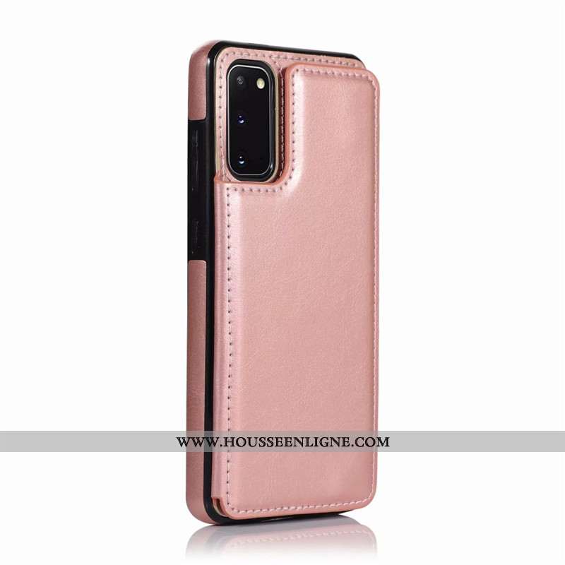 Coque Samsung Galaxy S20 Cuir Créatif Rose Étui Téléphone Portable Carte