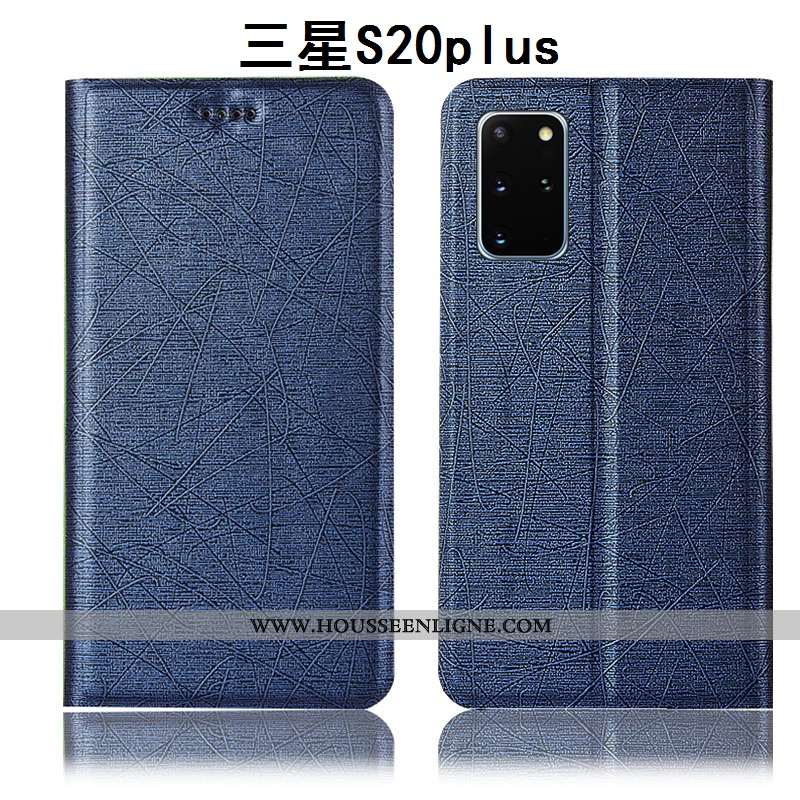 Coque Samsung Galaxy S20+ Cuir Protection Téléphone Portable Lin Noir Étui Housse