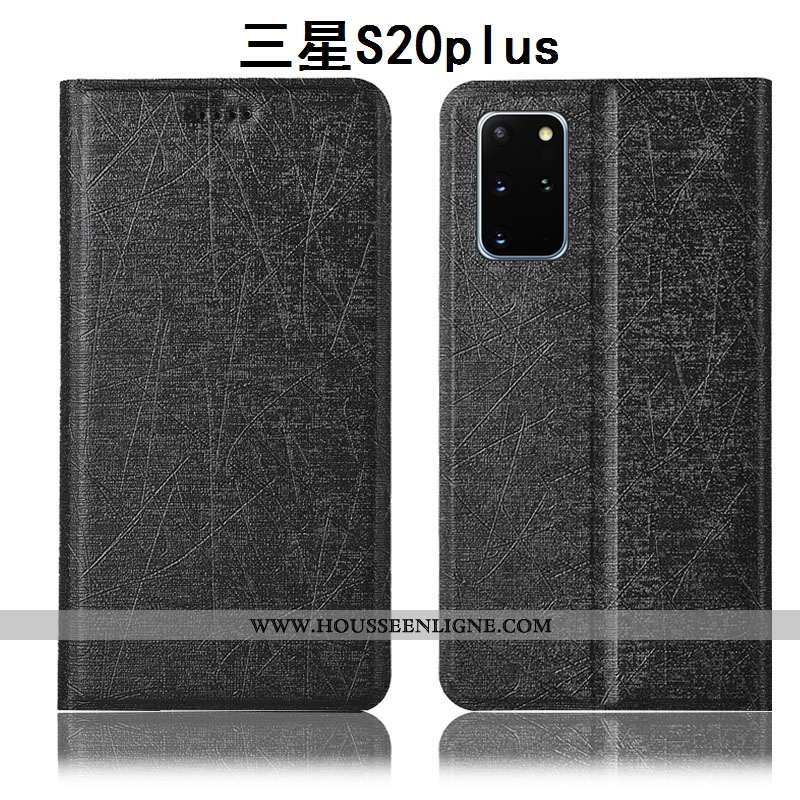 Coque Samsung Galaxy S20+ Cuir Protection Téléphone Portable Lin Noir Étui Housse