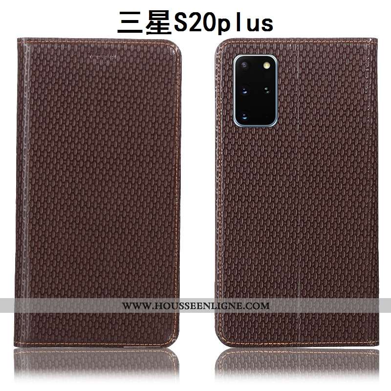 Coque Samsung Galaxy S20+ Cuir Véritable Protection Téléphone Portable Incassable Étui Marron