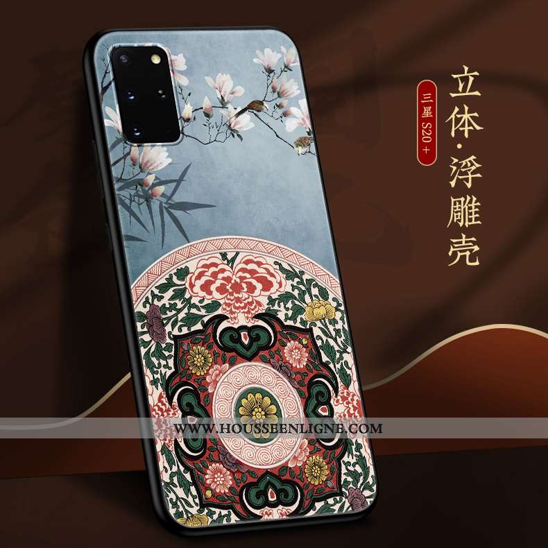 Coque Samsung Galaxy S20+ Fluide Doux Silicone Net Rouge Nouveau Style Chinois Bleu Vent