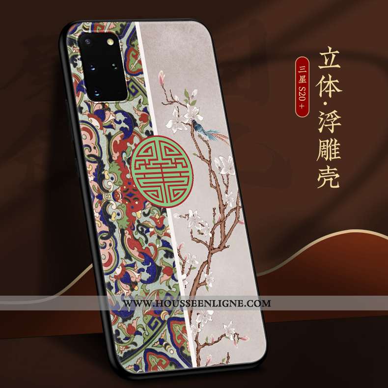 Coque Samsung Galaxy S20+ Fluide Doux Silicone Net Rouge Nouveau Style Chinois Bleu Vent
