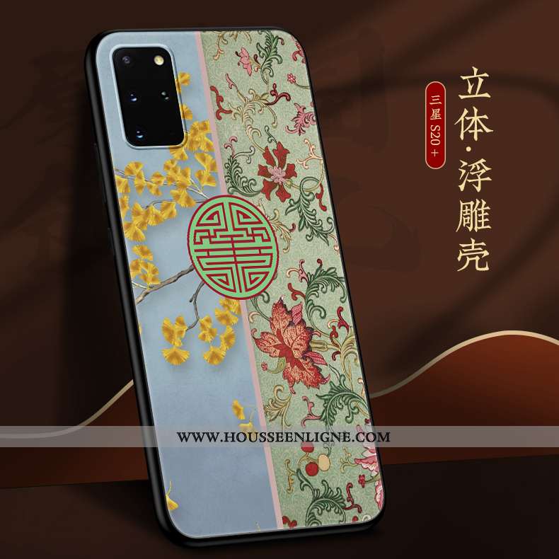 Coque Samsung Galaxy S20+ Fluide Doux Silicone Net Rouge Nouveau Style Chinois Bleu Vent