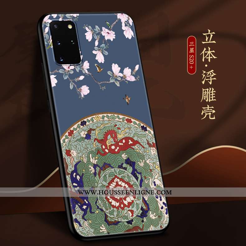 Coque Samsung Galaxy S20+ Fluide Doux Silicone Net Rouge Nouveau Style Chinois Bleu Vent