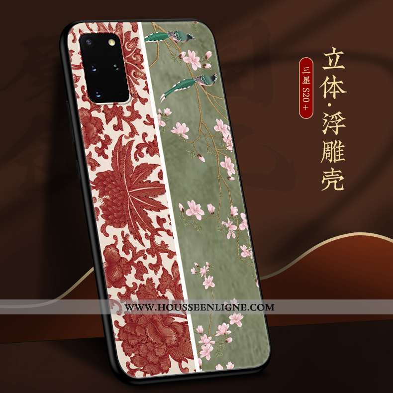 Coque Samsung Galaxy S20+ Fluide Doux Silicone Net Rouge Nouveau Style Chinois Bleu Vent