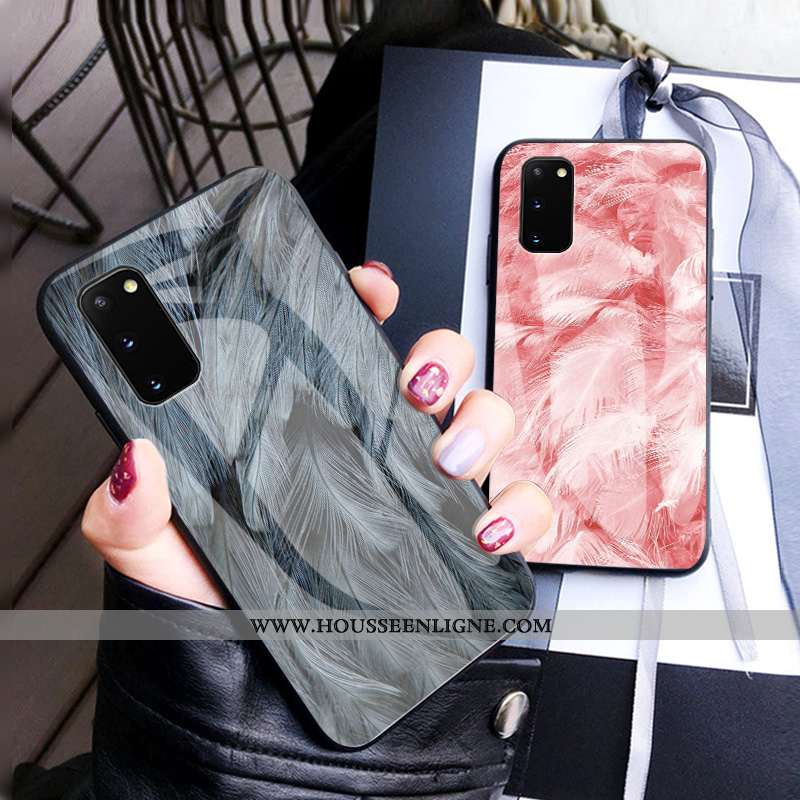 Coque Samsung Galaxy S20 Luxe Verre Luxe Plume Tout Compris Incassable Étui Gris