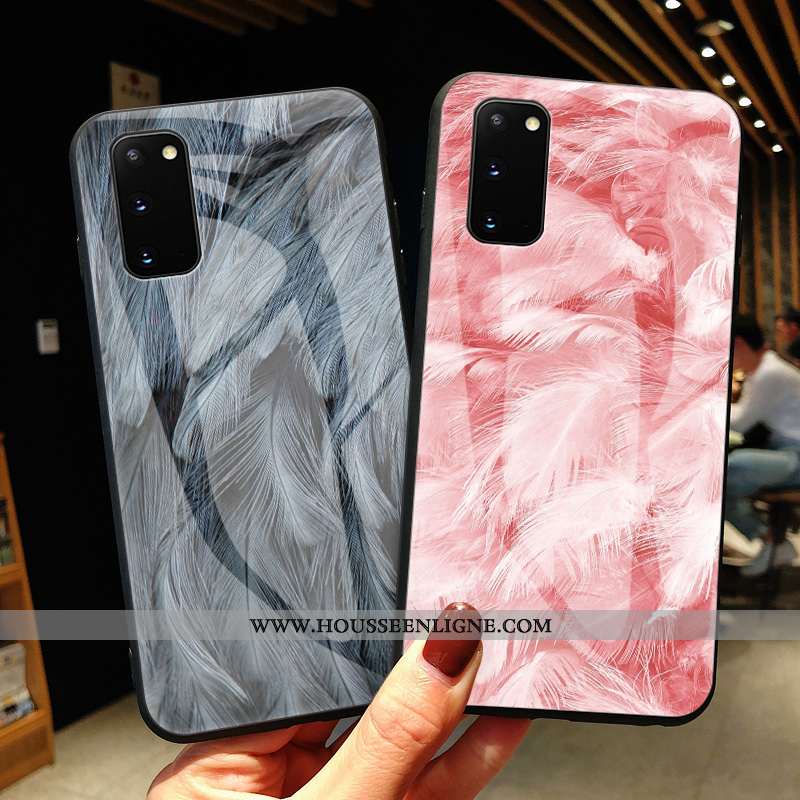 Coque Samsung Galaxy S20 Luxe Verre Luxe Plume Tout Compris Incassable Étui Gris