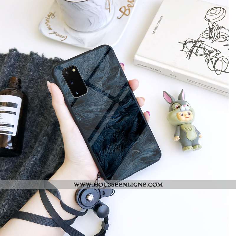 Coque Samsung Galaxy S20 Luxe Verre Luxe Plume Tout Compris Incassable Étui Gris