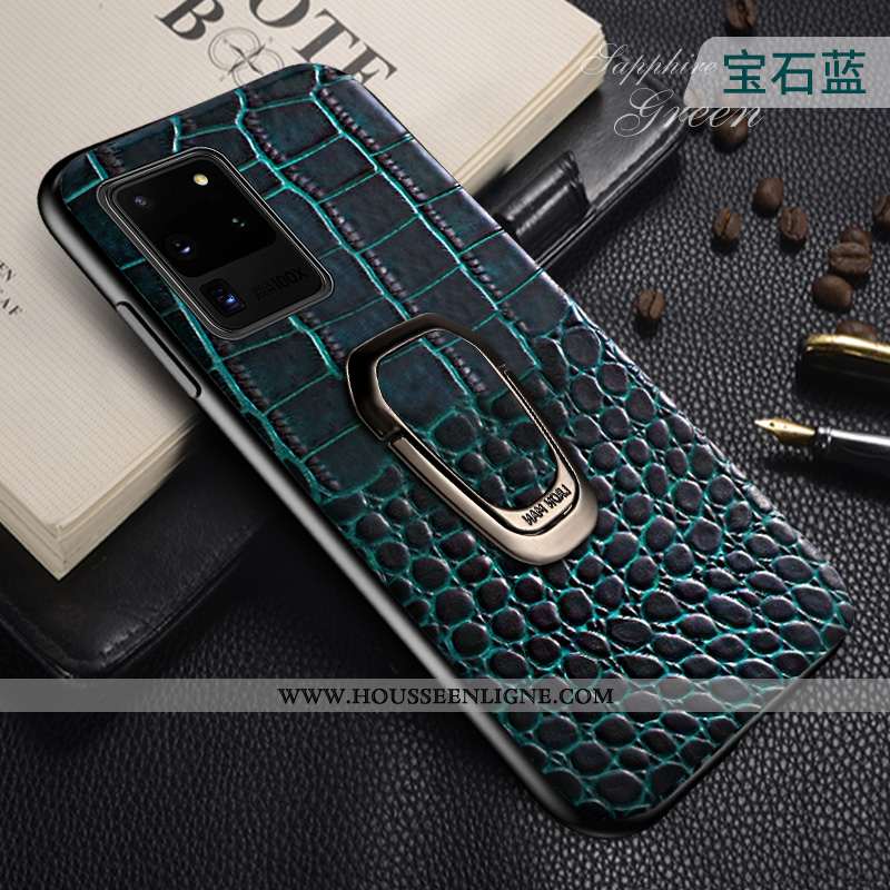 Coque Samsung Galaxy S20 Ultra Cuir Véritable Protection Bleu Étoile Support Téléphone Portable Tout