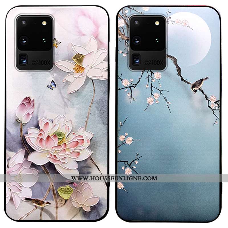 Coque Samsung Galaxy S20 Ultra Légère Fluide Doux Silicone Étoile Étui Vintage Gaufrage Bleu