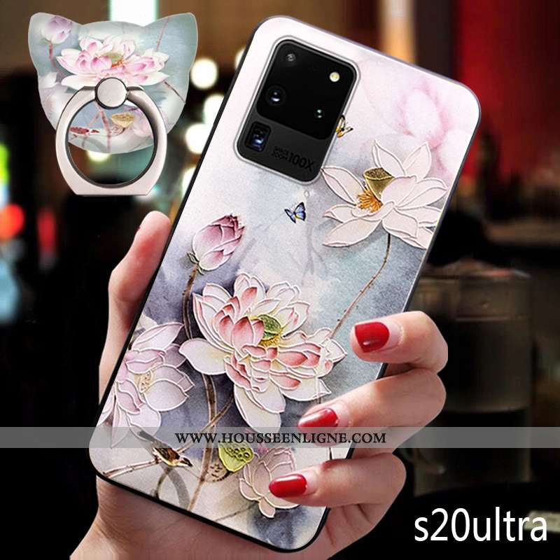 Coque Samsung Galaxy S20 Ultra Légère Fluide Doux Silicone Étoile Étui Vintage Gaufrage Bleu