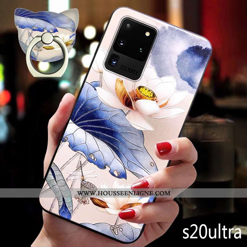 Coque Samsung Galaxy S20 Ultra Légère Fluide Doux Silicone Étoile Étui Vintage Gaufrage Bleu