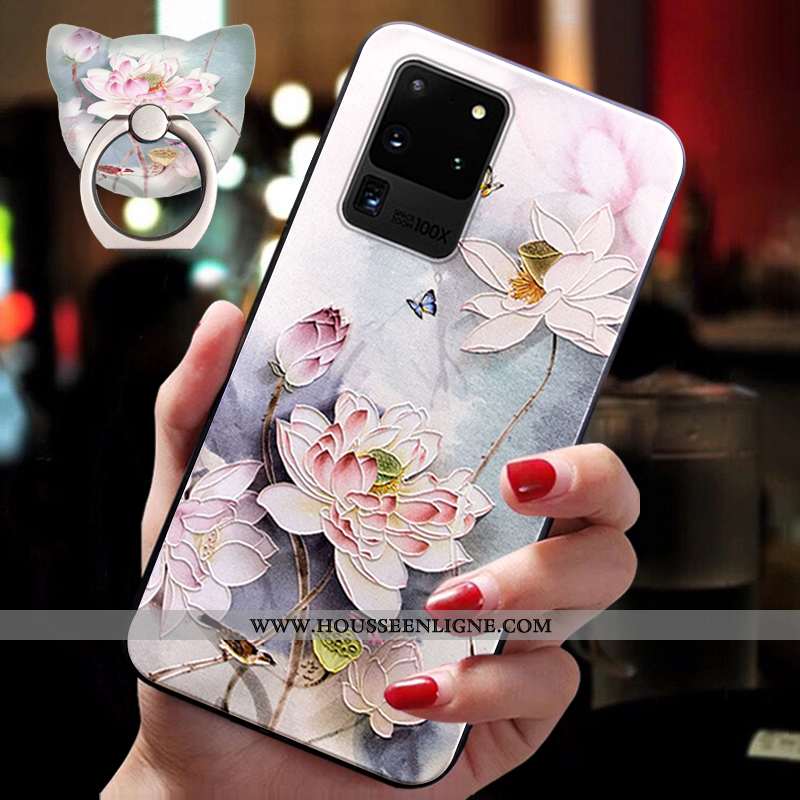 Coque Samsung Galaxy S20 Ultra Légère Fluide Doux Silicone Étoile Étui Vintage Gaufrage Bleu
