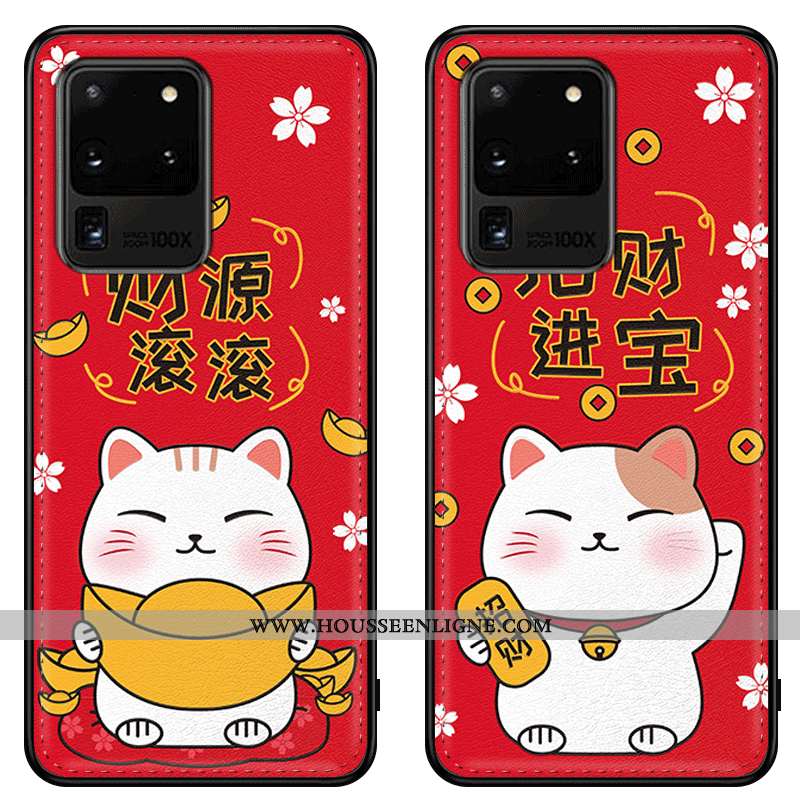 Coque Samsung Galaxy S20 Ultra Modèle Fleurie Fluide Doux Tendance Cuir Personnalité Chat Incassable