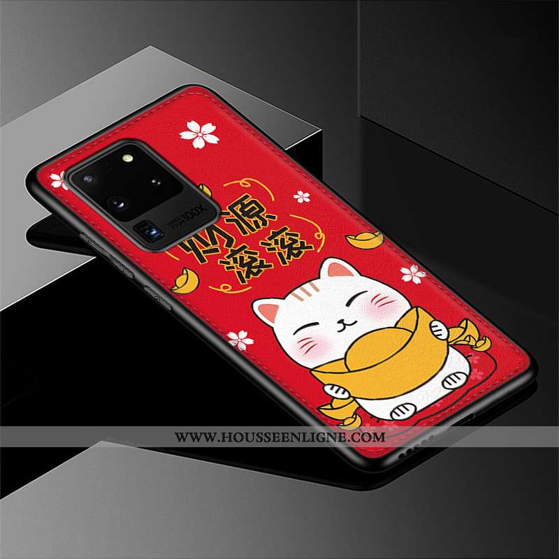 Coque Samsung Galaxy S20 Ultra Modèle Fleurie Fluide Doux Tendance Cuir Personnalité Chat Incassable