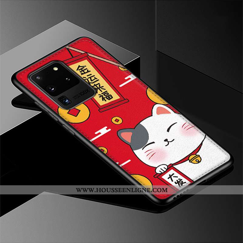 Coque Samsung Galaxy S20 Ultra Modèle Fleurie Fluide Doux Tendance Cuir Personnalité Chat Incassable