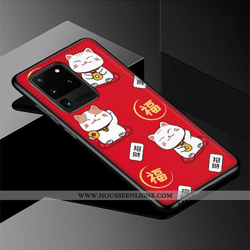 Coque Samsung Galaxy S20 Ultra Modèle Fleurie Fluide Doux Tendance Cuir Personnalité Chat Incassable