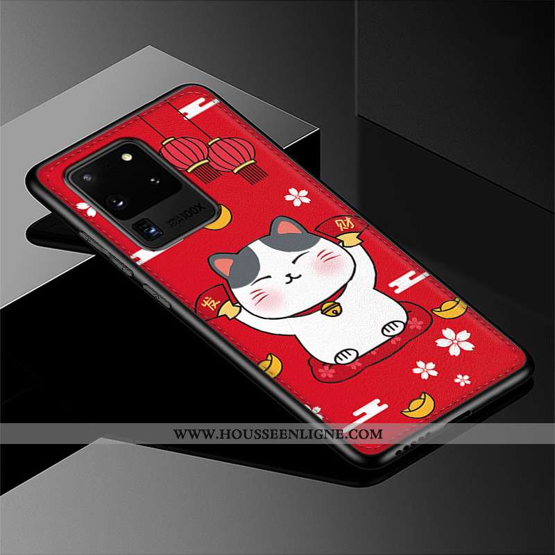 Coque Samsung Galaxy S20 Ultra Modèle Fleurie Fluide Doux Tendance Cuir Personnalité Chat Incassable