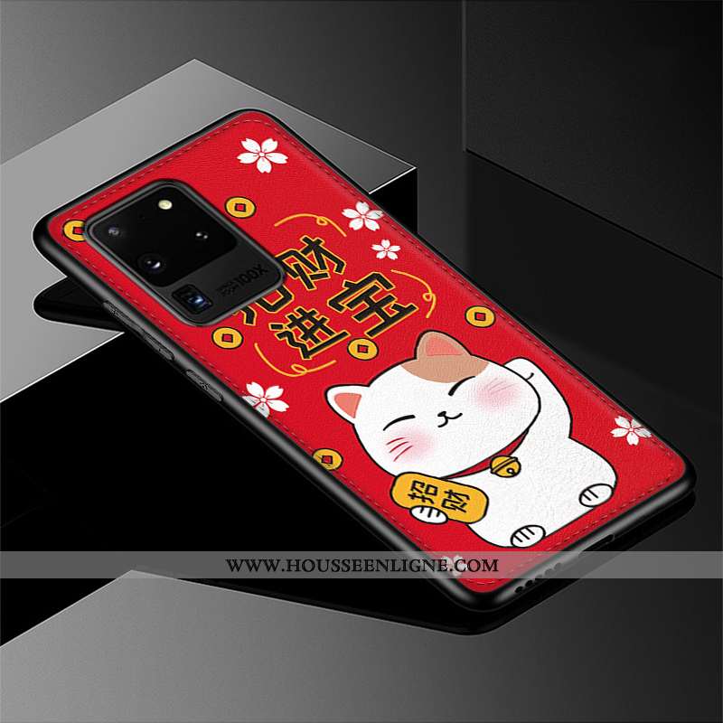Coque Samsung Galaxy S20 Ultra Modèle Fleurie Fluide Doux Tendance Cuir Personnalité Chat Incassable