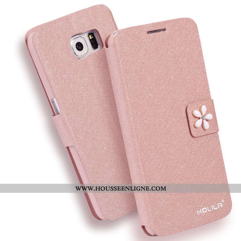 Coque Samsung Galaxy S6 Cuir Tendance Nouveau Étoile Téléphone Portable Rose Housse