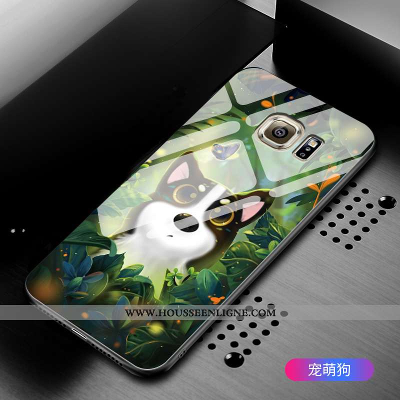 Coque Samsung Galaxy S6 Verre Dessin Animé Étui Tout Compris Incassable Étoile Verte