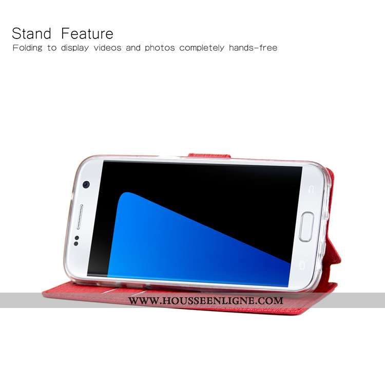 Coque Samsung Galaxy S7 Cuir Téléphone Portable Rouge Étui Étoile Clamshell